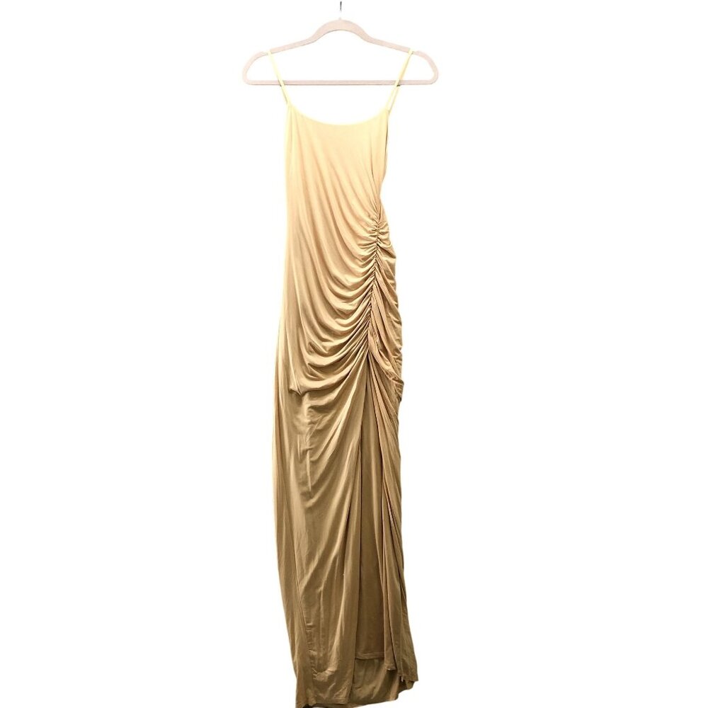 Lovers+Friends Kiki Maxi Dress Womens XS Tan Beige Cami Stretch Slit Front